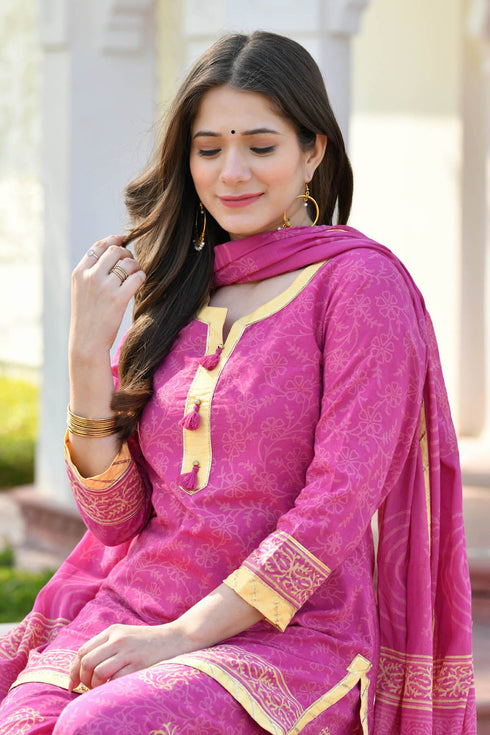 MULMUL MAANIKA BLOCK PRINTED KURTI-FLARED PLAZZO & DUPATTA SET MULMUL MAANIKA BLOCK PRINTED KURTI-FLARED PLAZZO & DUPATTA SET